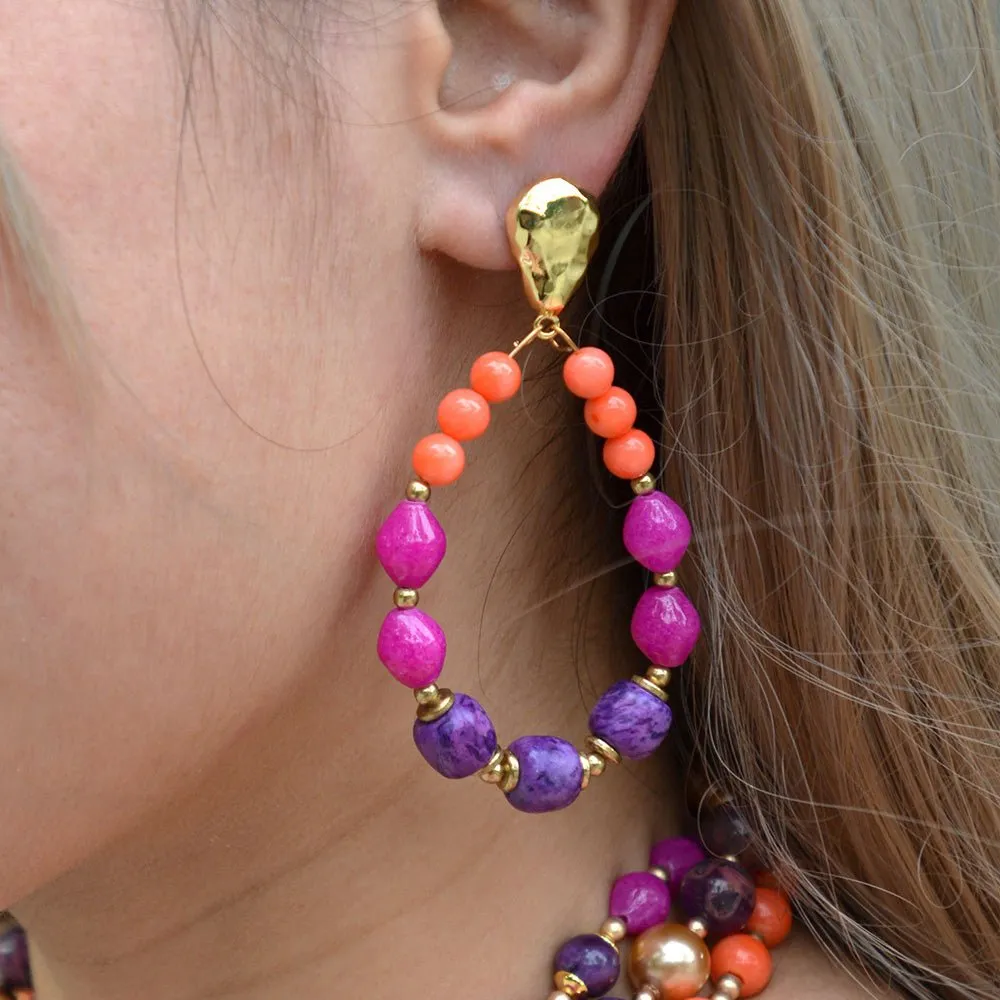 Bordeaux Purple Agate Golden Shell Drop Earrings sold by Barse product image thumbnail 2