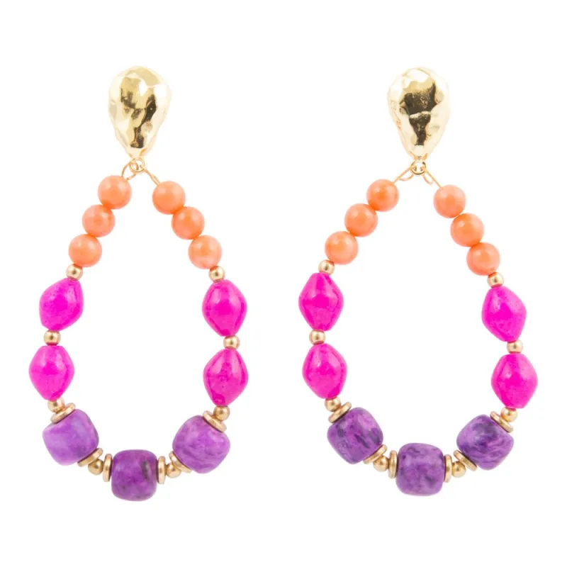 Bordeaux Purple Agate Golden Shell Drop Earrings sold by Barse