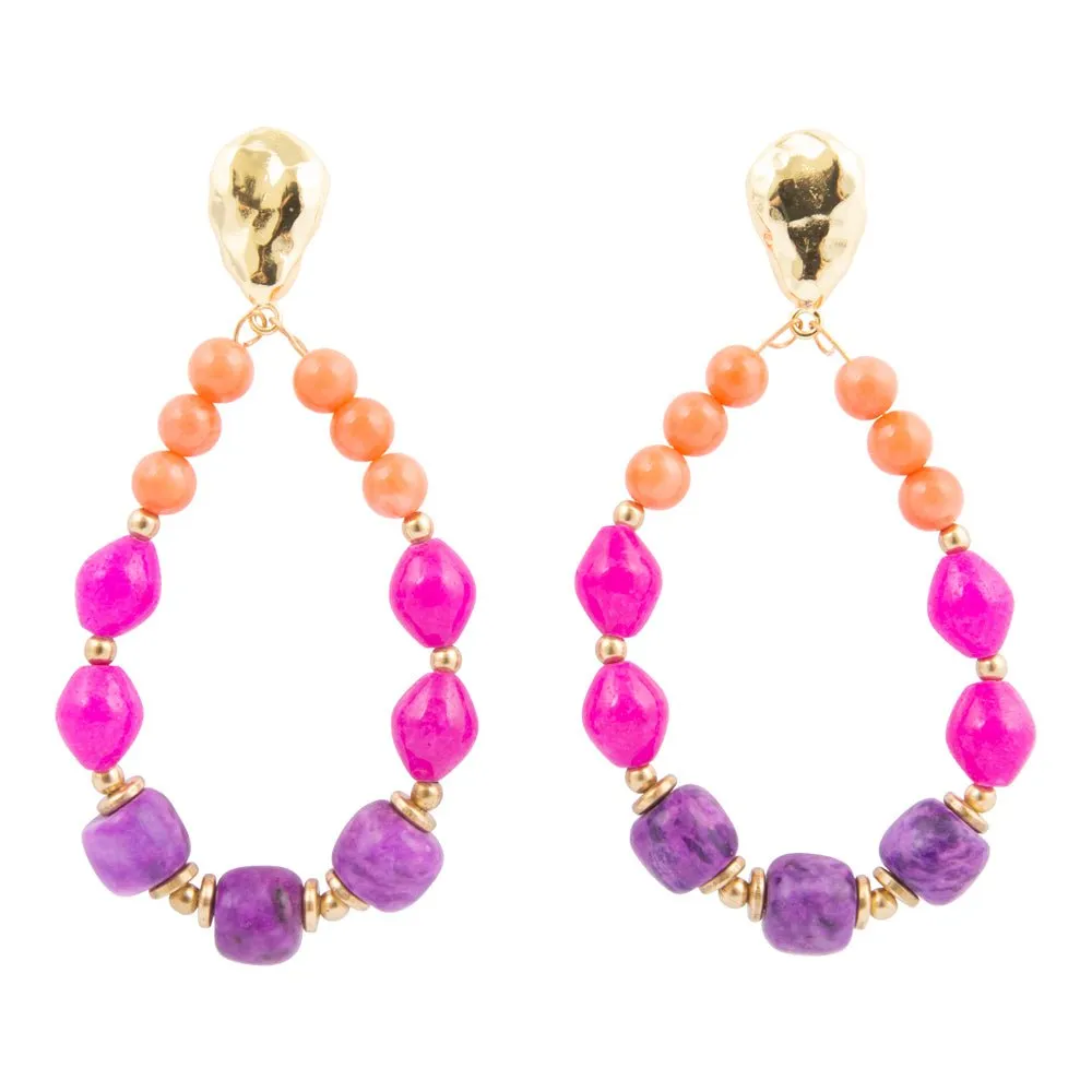 Bordeaux Purple Agate Golden Shell Drop Earrings sold by Barse