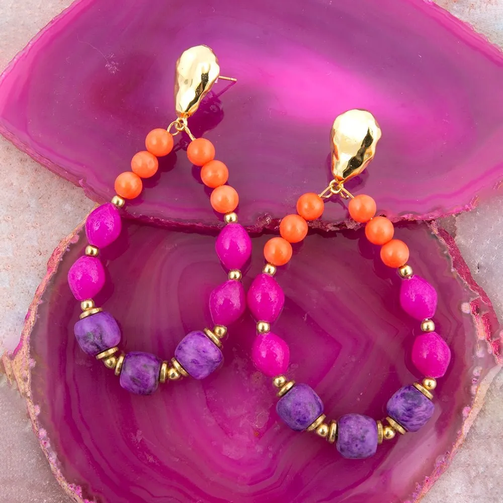 Bordeaux Purple Agate Golden Shell Drop Earrings sold by Barse product image thumbnail 4