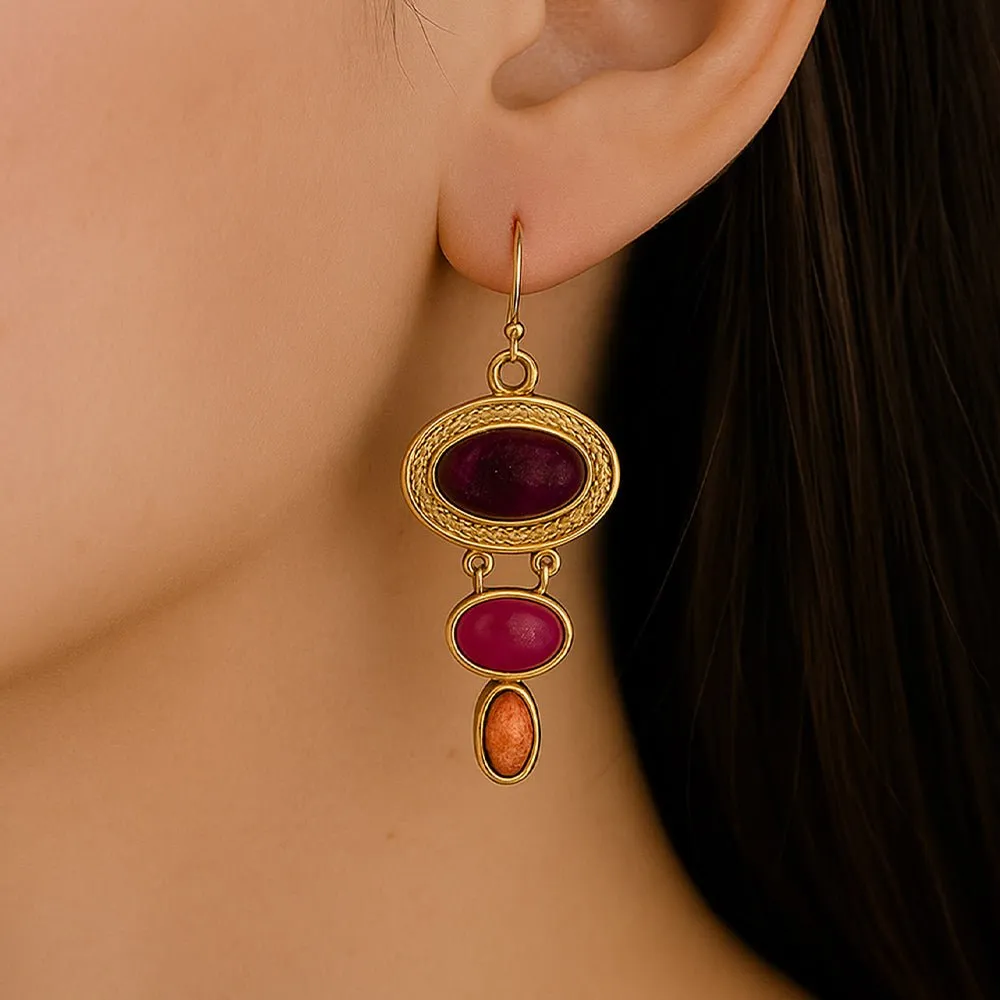 Bordeaux Purple Turquoise Golden Drop Earrings sold by Barse product image thumbnail 2