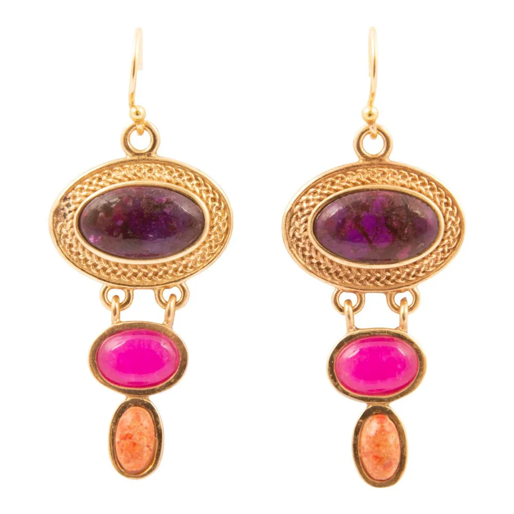Bordeaux Purple Turquoise Golden Drop Earrings sold by Barse