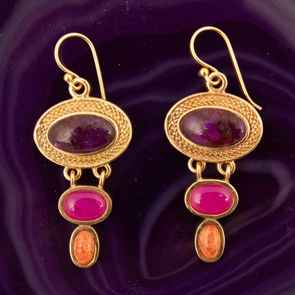 Bordeaux Purple Turquoise Golden Drop Earrings sold by Barse product image thumbnail 3