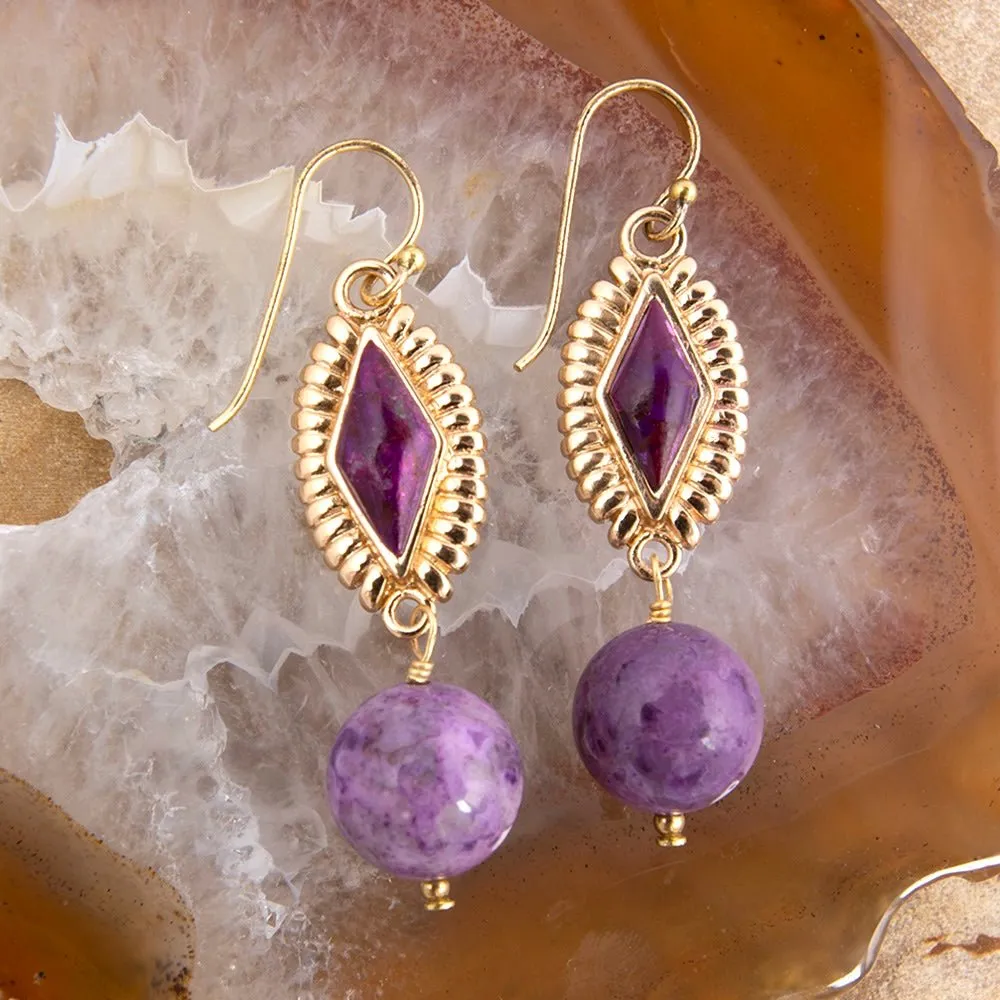 Bordeaux Purple Agate Golden Drop Earrings sold by Barse product image thumbnail 3