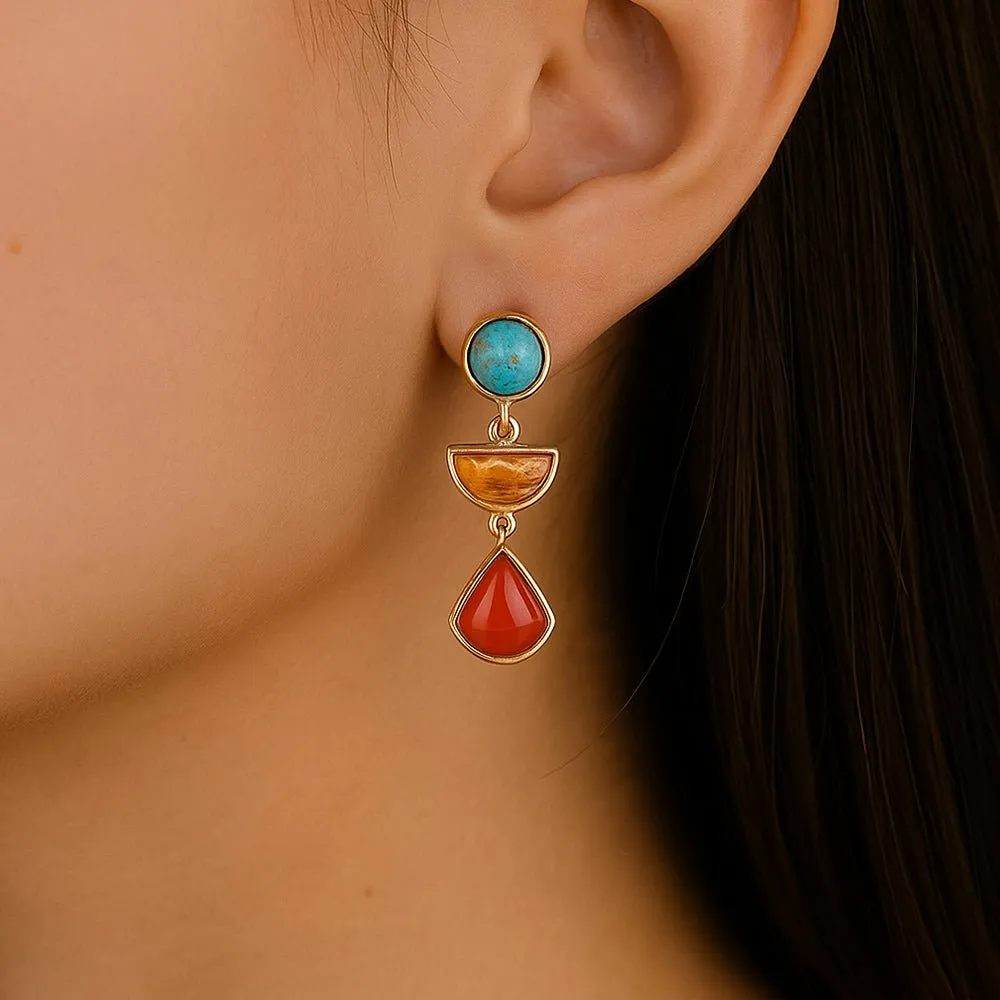 Bronco Blue Turquoise and Carnelian Golden Drop Post Earrings sold by Barse product image thumbnail 2