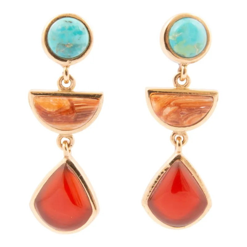 Bronco Blue Turquoise and Carnelian Golden Drop Post Earrings sold by Barse
