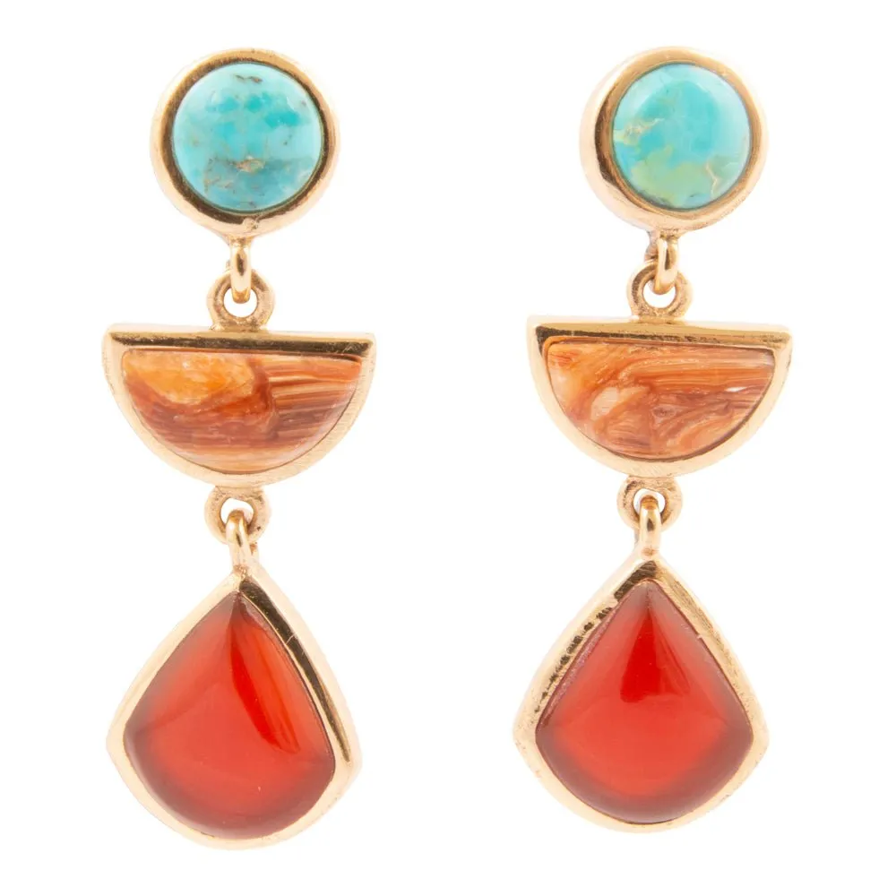 Bronco Blue Turquoise and Carnelian Golden Drop Post Earrings sold by Barse