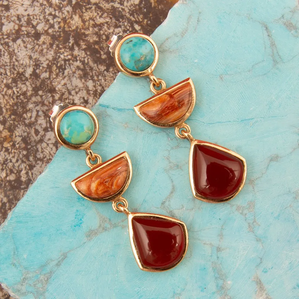 Bronco Blue Turquoise and Carnelian Golden Drop Post Earrings sold by Barse product image thumbnail 3