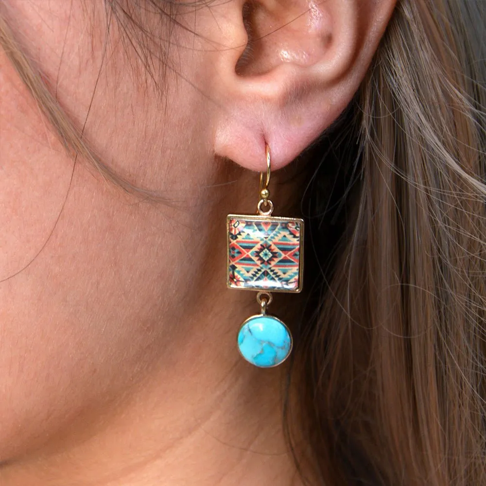 Native Weave Blue Turquoise Golden Drop Earrings sold by Barse product image thumbnail 2