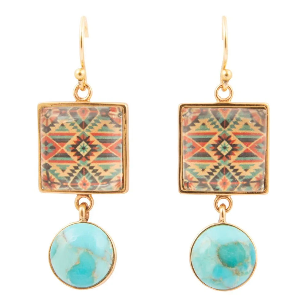 Native Weave Blue Turquoise Golden Drop Earrings sold by Barse