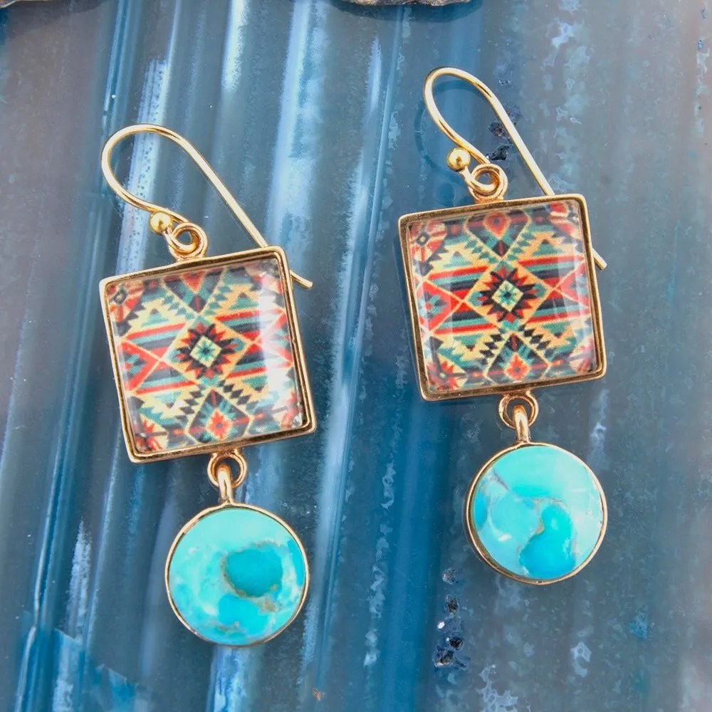 Native Weave Blue Turquoise Golden Drop Earrings sold by Barse product image thumbnail 3