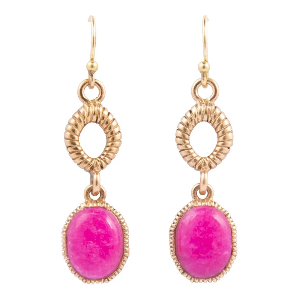 Terra Pink Agate Golden Drop Earrings sold by Barse