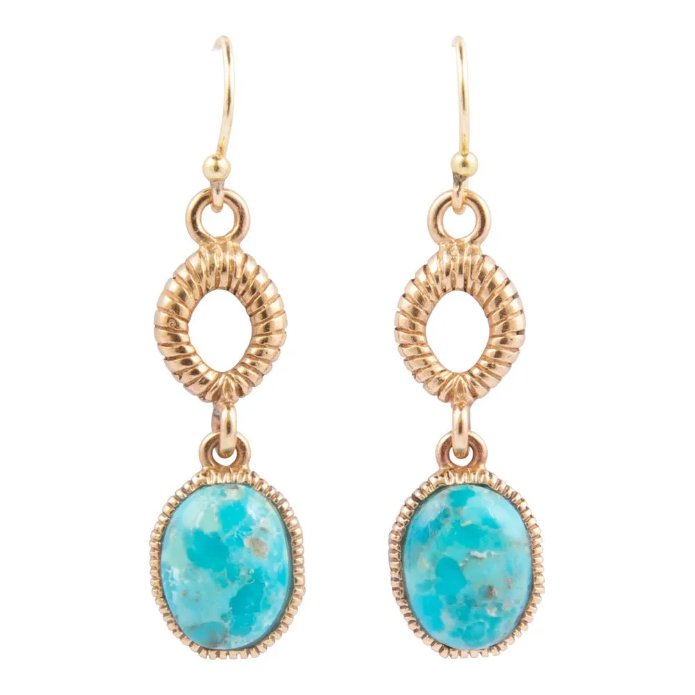 Terra Blue Turquoise Golden Drop Earrings sold by Barse