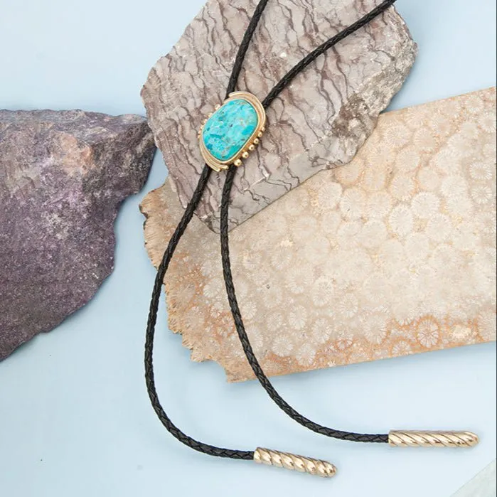 Rawlins Blue Turquoise Black Leather Golden Bolo Necklace sold by Barse product image thumbnail 4