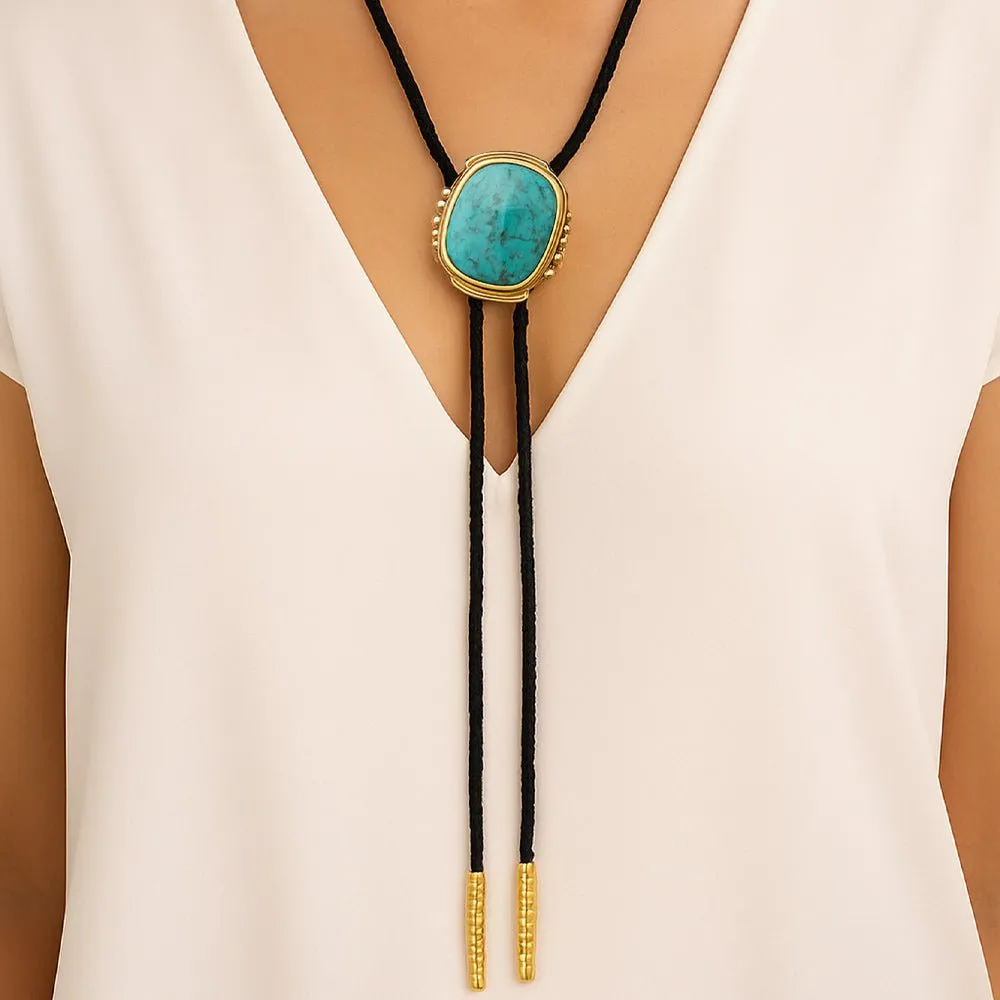 Rawlins Blue Turquoise Black Leather Golden Bolo Necklace sold by Barse product image thumbnail 2
