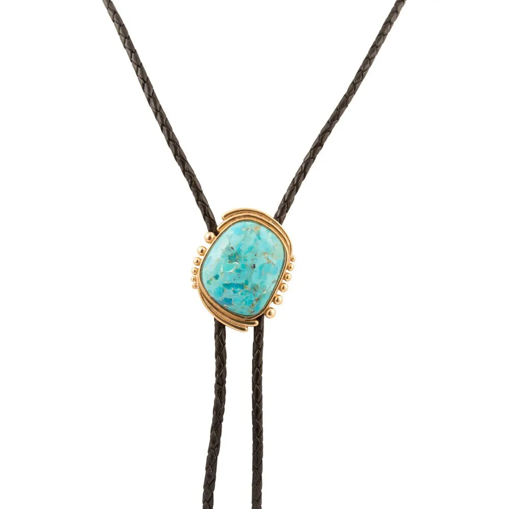 Rawlins Blue Turquoise Black Leather Golden Bolo Necklace sold by Barse