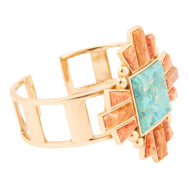 Santa Fe Turquoise and Copper Opal Statement Golden Cuff Bracelet sold by Barse