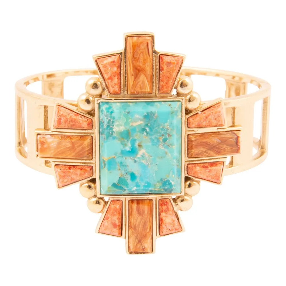 Santa Fe Turquoise and Copper Opal Statement Golden Cuff Bracelet sold by Barse product image thumbnail 4