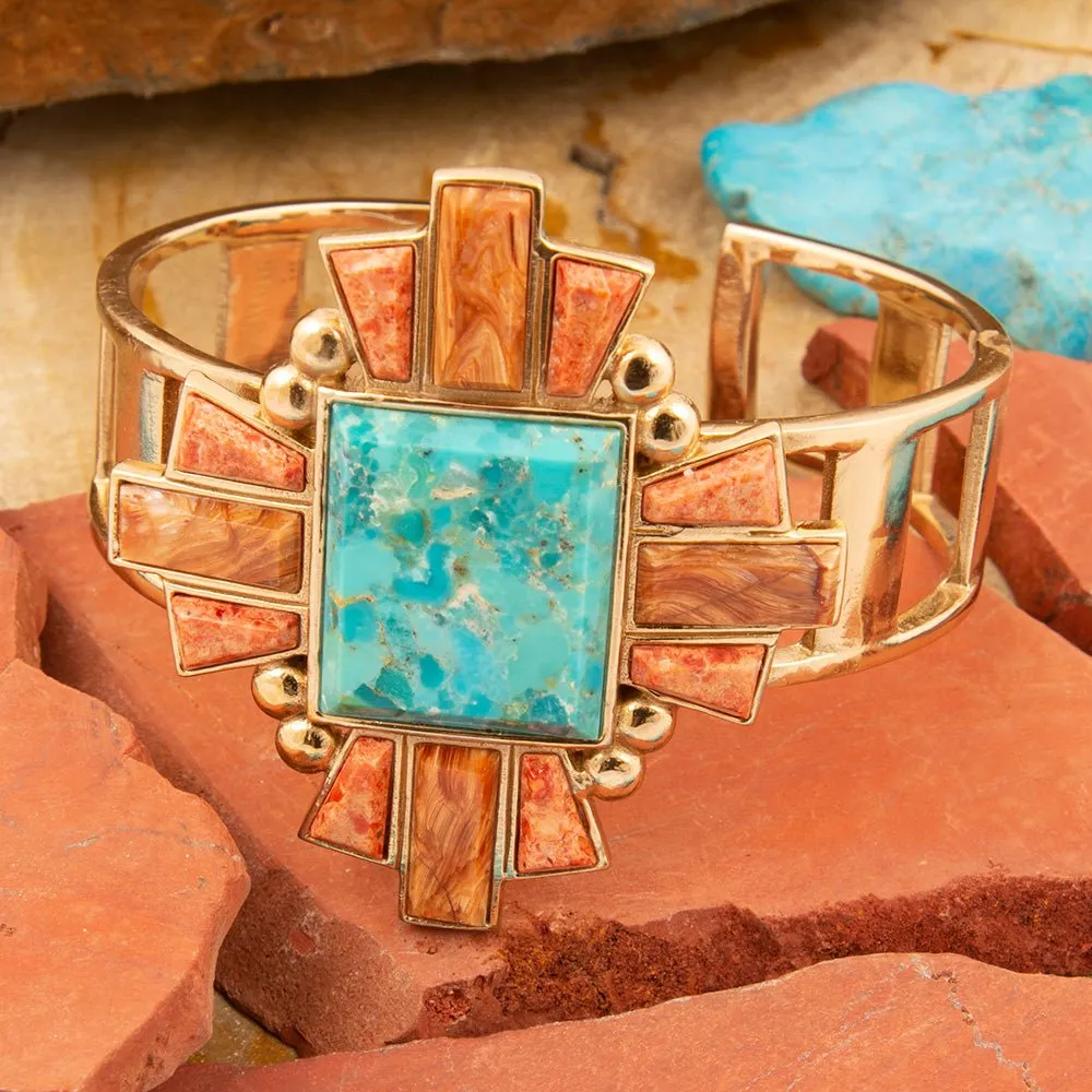 Santa Fe Turquoise and Copper Opal Statement Golden Cuff Bracelet sold by Barse product image thumbnail 3