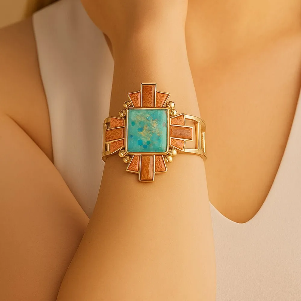 Santa Fe Turquoise and Copper Opal Statement Golden Cuff Bracelet sold by Barse product image thumbnail 2