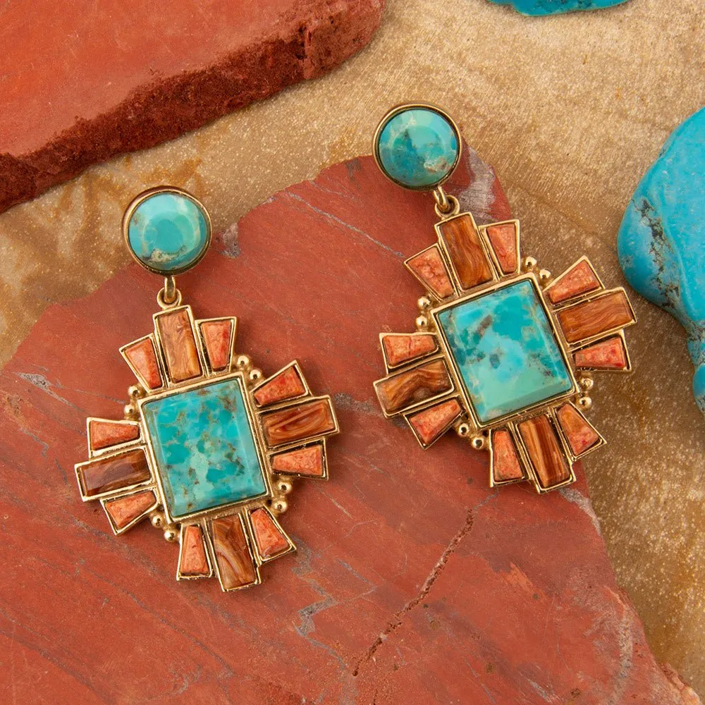 Santa Fe Turquoise and Copper Opal Post Golden Drop Earrings sold by Barse product image thumbnail 3