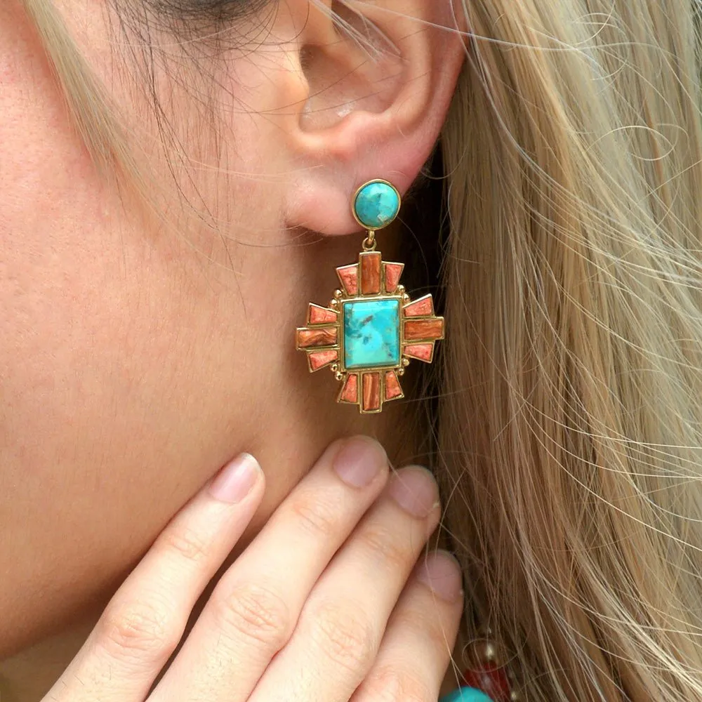 Santa Fe Turquoise and Copper Opal Post Golden Drop Earrings sold by Barse product image thumbnail 2