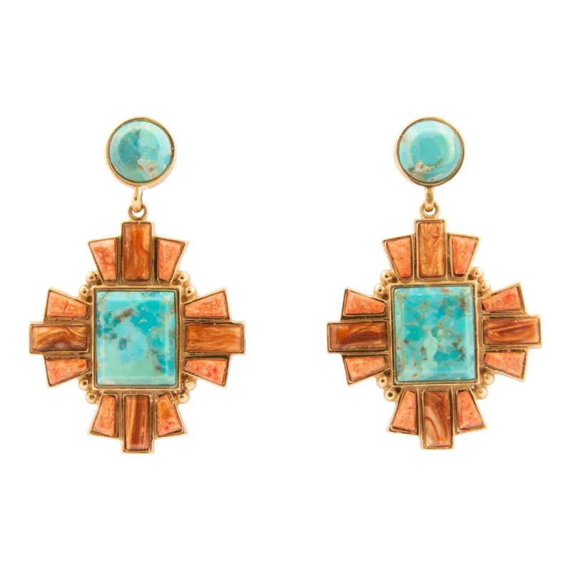 Santa Fe Turquoise and Copper Opal Post Golden Drop Earrings sold by Barse