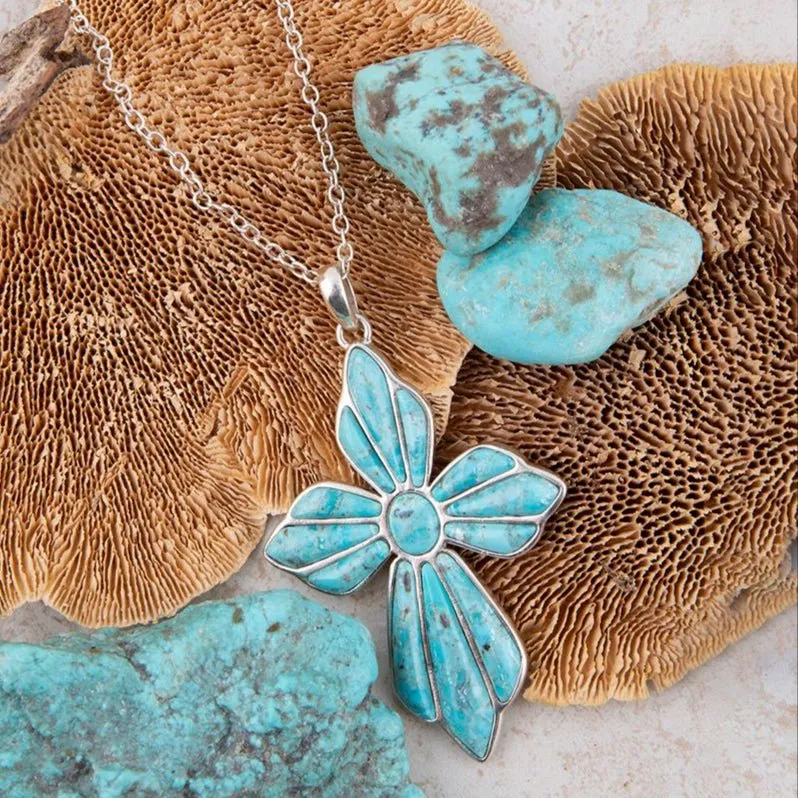 Blue Turquoise Cross Pendant Sterling Silver Necklace sold by Barse product image thumbnail 3