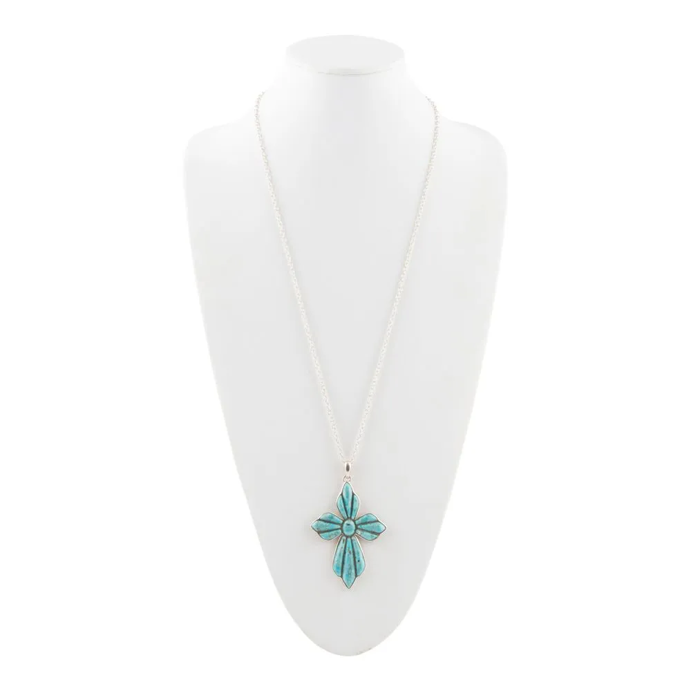 Blue Turquoise Cross Pendant Sterling Silver Necklace sold by Barse product image thumbnail 2