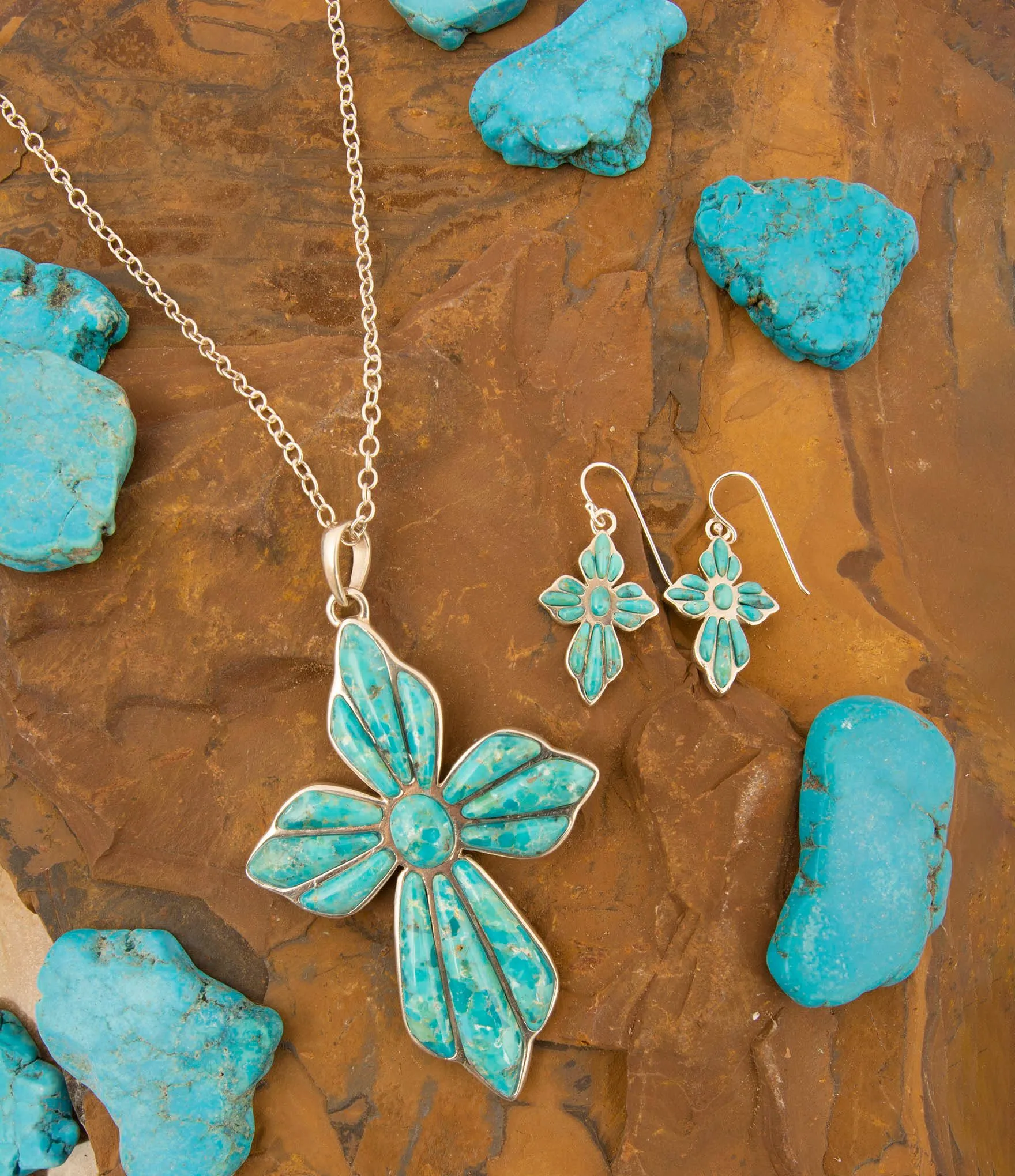 Blue Turquoise Cross Sterling Silver Drop Earrings sold by Barse product image thumbnail 4