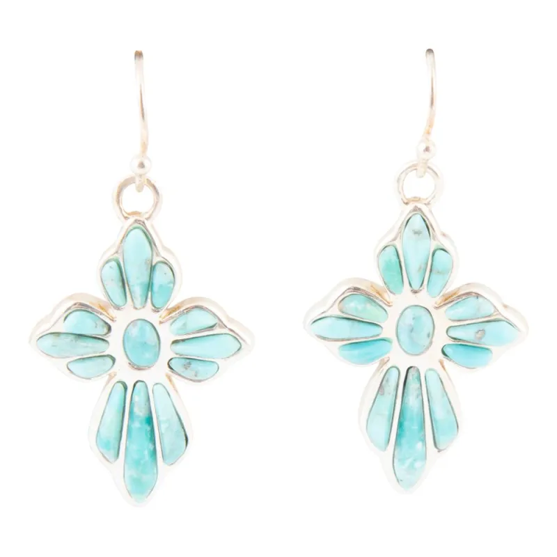 Blue Turquoise Cross Sterling Silver Drop Earrings sold by Barse