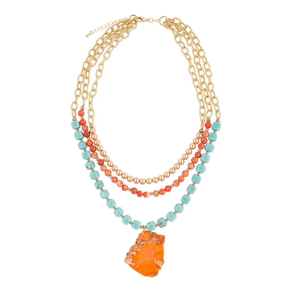 Canyon Blue Magnesite and Orange Jasper Golden Statement Necklace sold by Barse product image thumbnail 3
