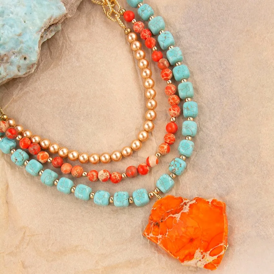 Canyon Blue Magnesite and Orange Jasper Golden Statement Necklace sold by Barse product image thumbnail 4