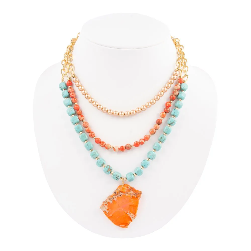 Canyon Blue Magnesite and Orange Jasper Golden Statement Necklace sold by Barse product image thumbnail 5