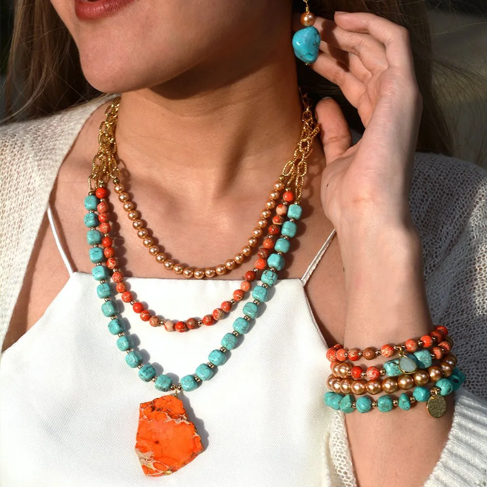 Canyon Blue Magnesite and Orange Jasper Golden Statement Necklace sold by Barse product image thumbnail 2