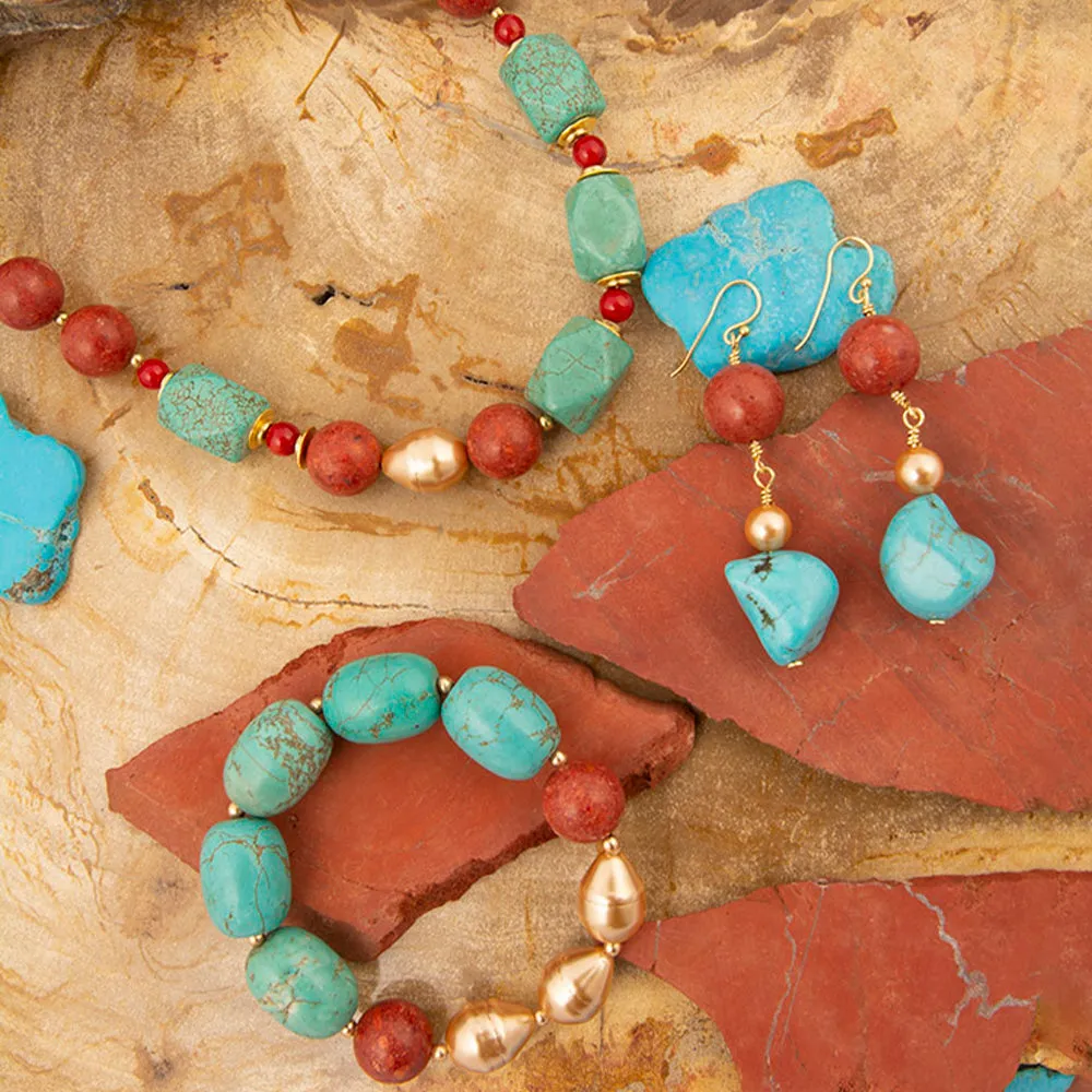 Canyon Blue Magnesite and Red Coral Golden Chunky Stretch Bracelet sold by Barse product image thumbnail 5
