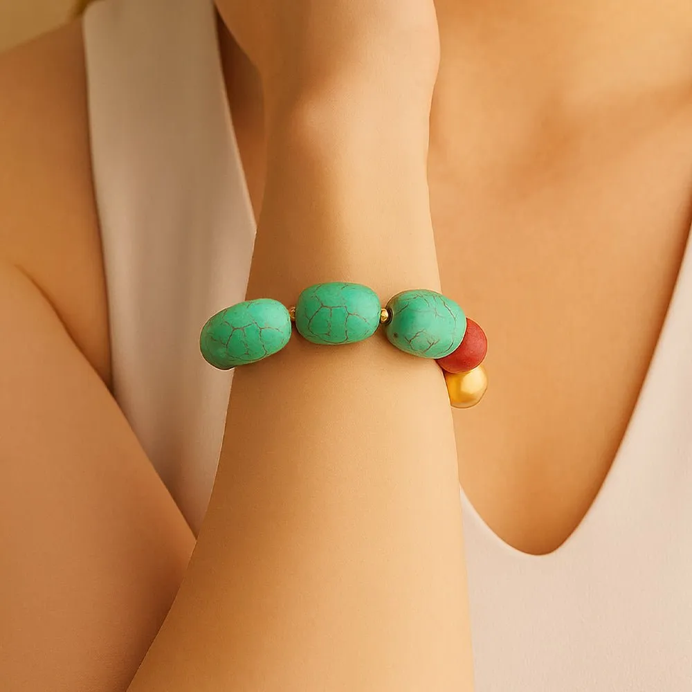 Canyon Blue Magnesite and Red Coral Golden Chunky Stretch Bracelet sold by Barse product image thumbnail 2