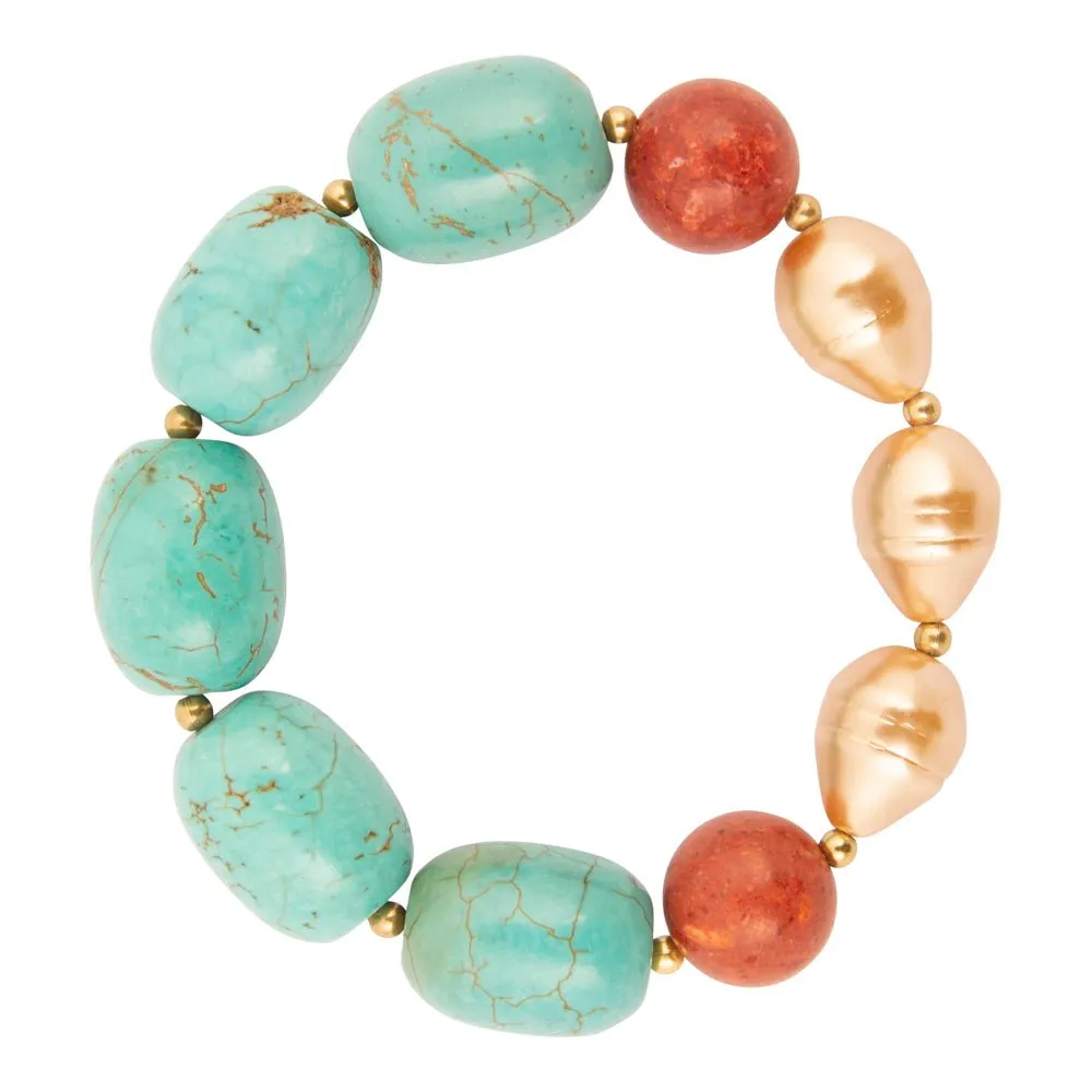Canyon Blue Magnesite and Red Coral Golden Chunky Stretch Bracelet sold by Barse product image thumbnail 4