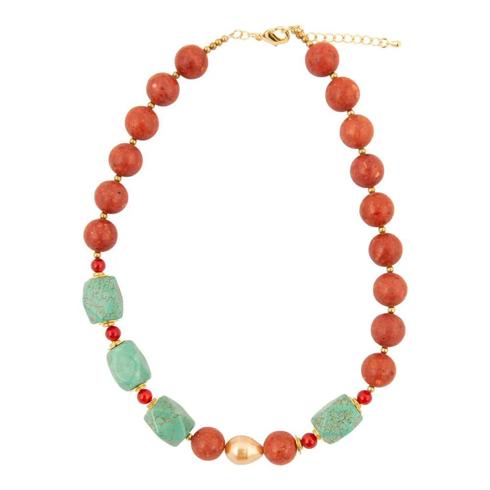 Canyon Blue Turquoise and Red Coral Golden Chunky Necklace sold by Barse product image thumbnail 4