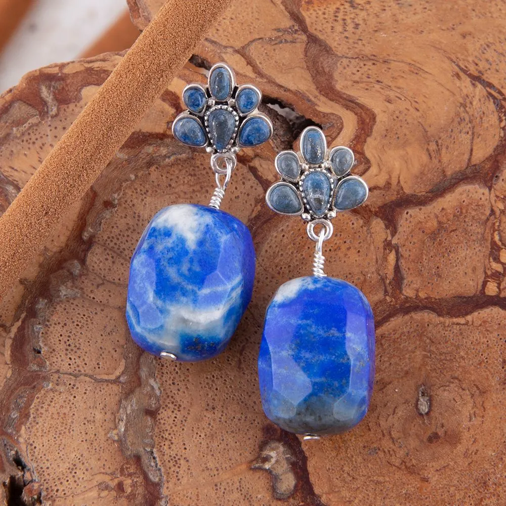 Denim Blue Lapis Sterling Silver Concho Post Drop Earrings sold by Barse product image thumbnail 2