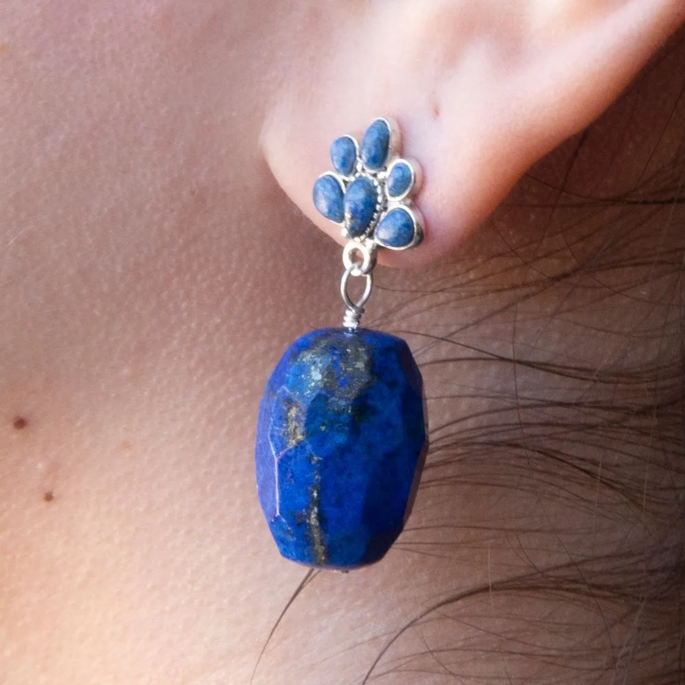 Denim Blue Lapis Sterling Silver Concho Post Drop Earrings sold by Barse product image thumbnail 3