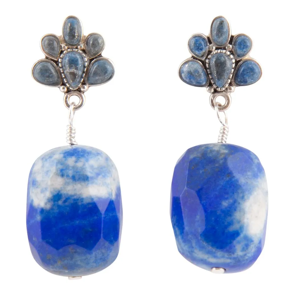 Denim Blue Lapis Sterling Silver Concho Post Drop Earrings sold by Barse
