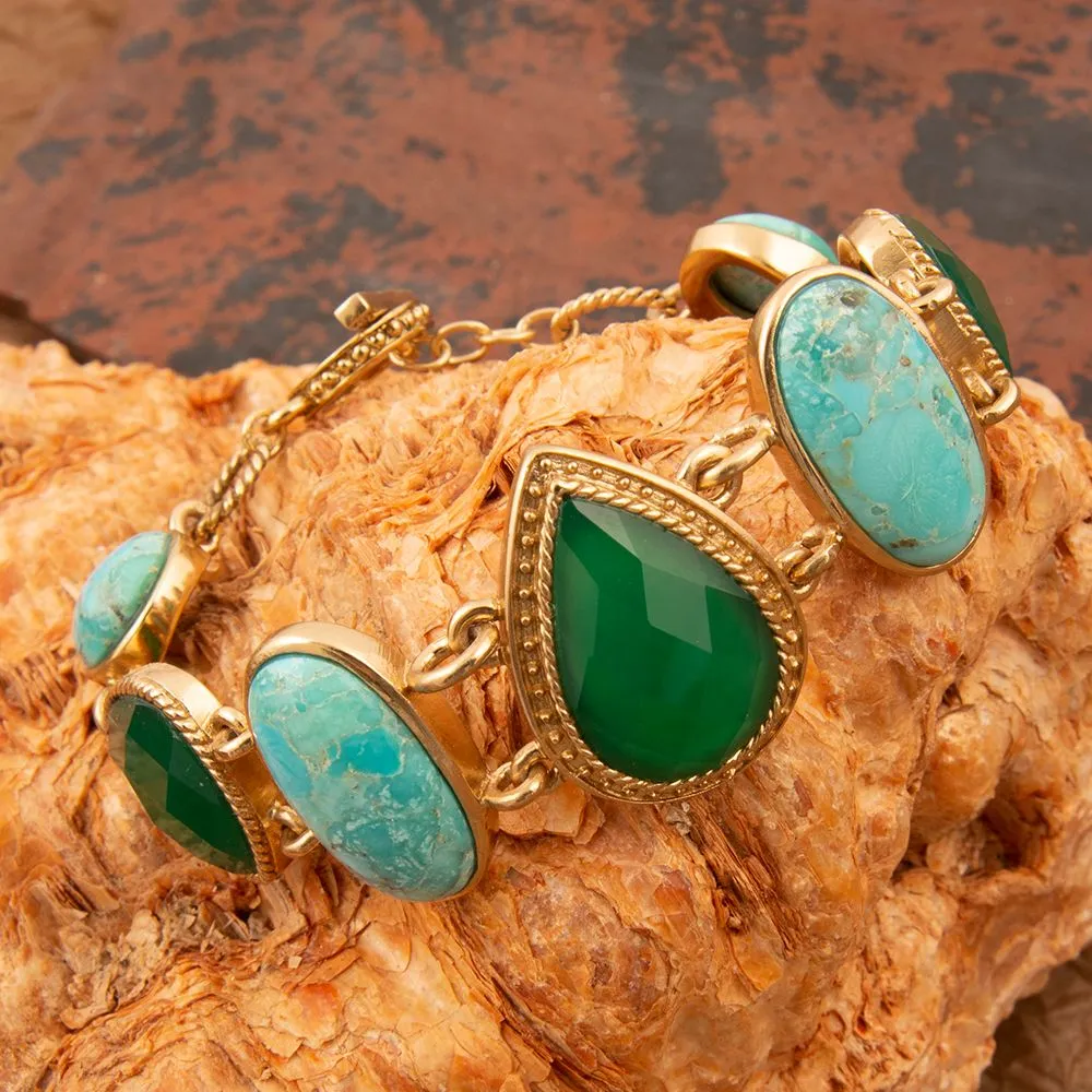Green Agate and Blue Turquoise Golden Link Bracelet sold by Barse product image thumbnail 3