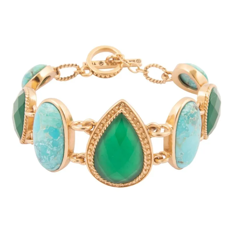 Green Agate and Blue Turquoise Golden Link Bracelet sold by Barse