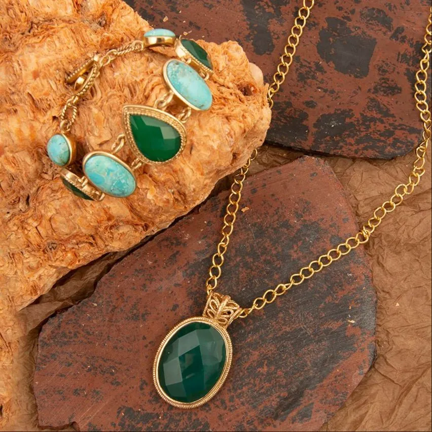 Green Agate and Blue Turquoise Golden Link Bracelet sold by Barse product image thumbnail 5