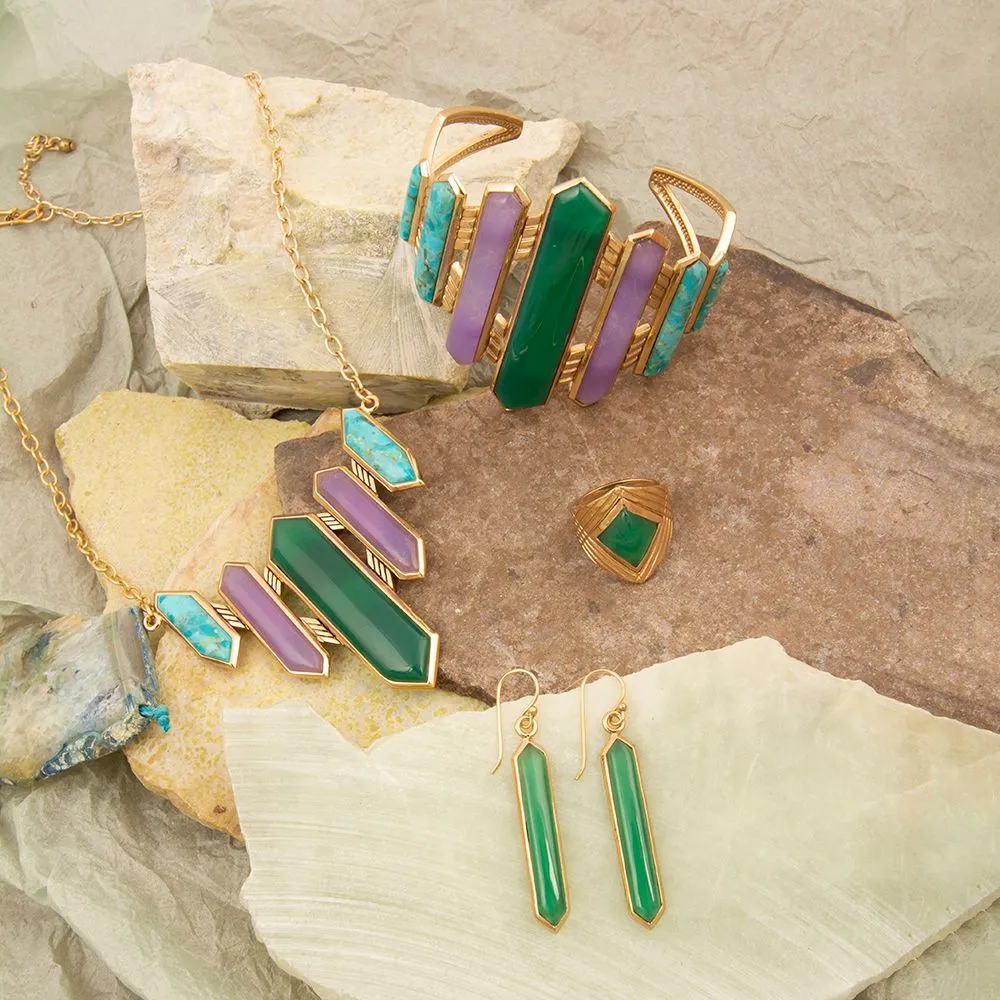 Deco Green and Purple Agate Golden Cuff Bracelet sold by Barse product image thumbnail 5