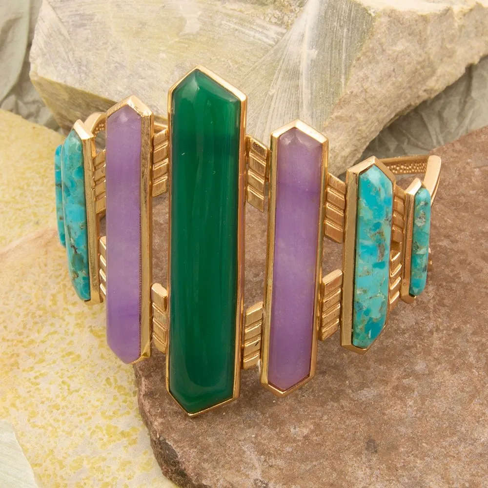 Deco Green and Purple Agate Golden Cuff Bracelet sold by Barse product image thumbnail 3