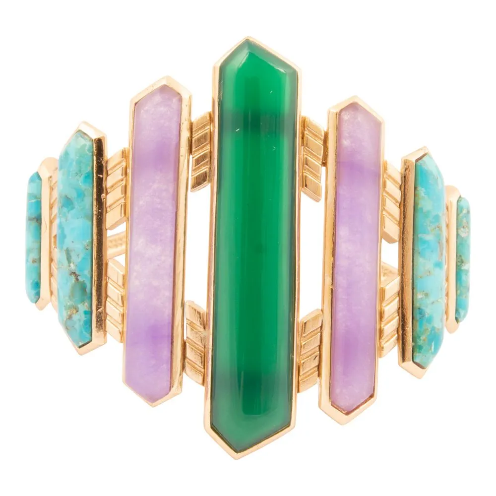 Deco Green and Purple Agate Golden Cuff Bracelet sold by Barse product image thumbnail 4