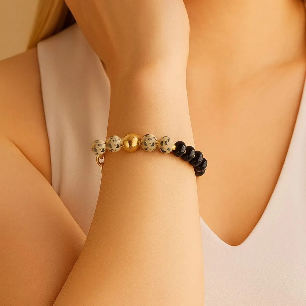 Dalmatian Jasper Black Onyx Golden Link Bracelet sold by Barse product image thumbnail 2