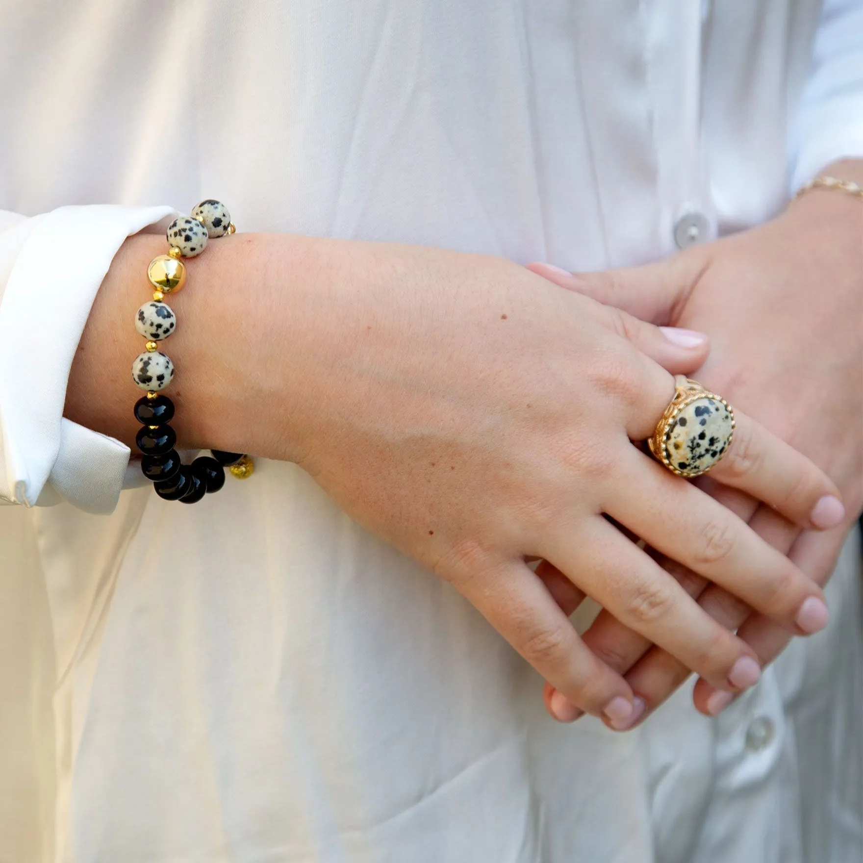 Dalmatian Jasper Black Onyx Golden Link Bracelet sold by Barse product image thumbnail 5